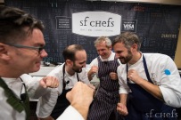 Chefs Mark Sullivan - (Spruce), Omri Aflalo - (Bourbon Steak), Mark Dommen (One Market), and David Bazirgan (Fifth Floor) square up before The Eater Chef Challenge on Sunday